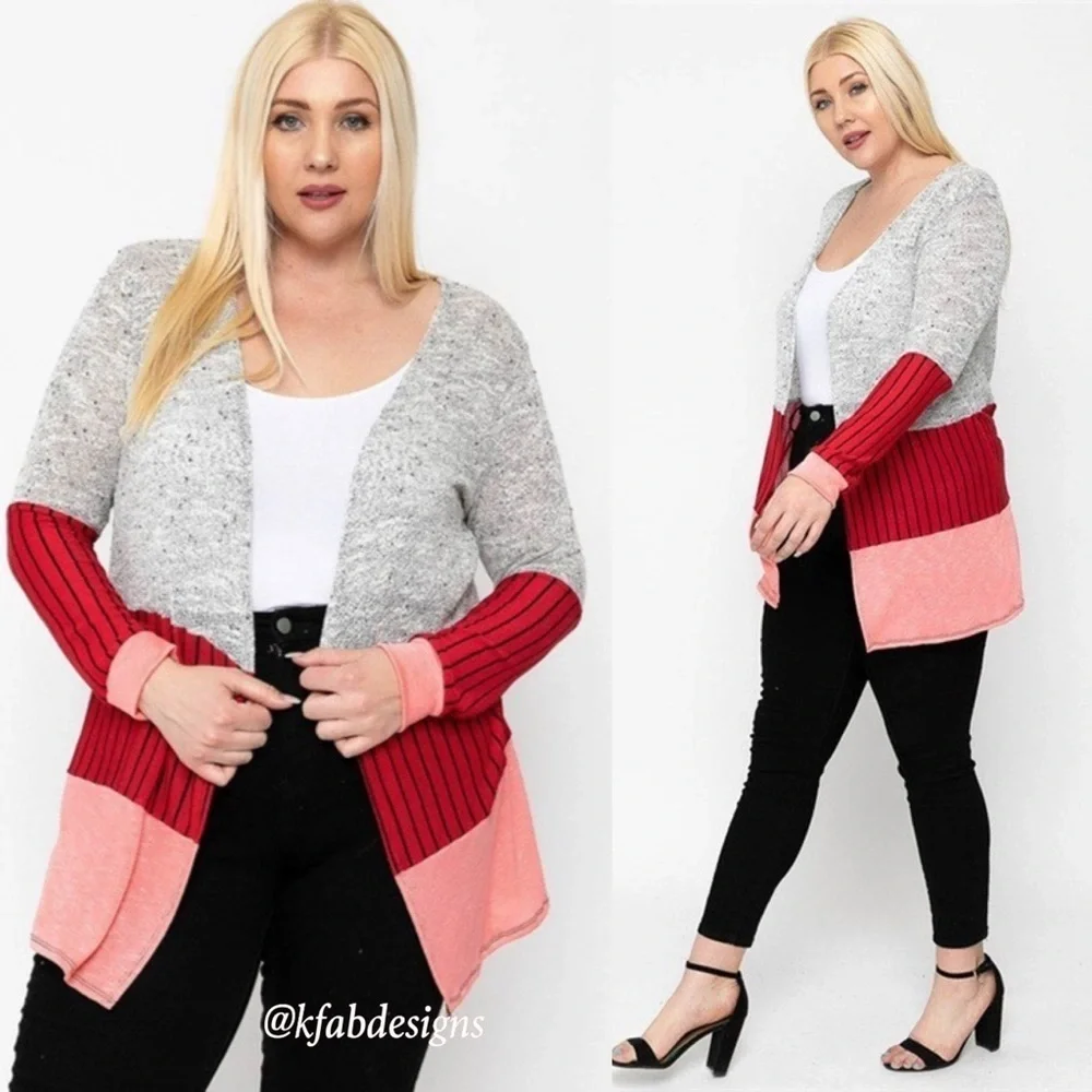 LAST Few! Plus Size Lightweight Silver/Red Coral So Soft Lightweight Cardigan! - Picture 8 of 9